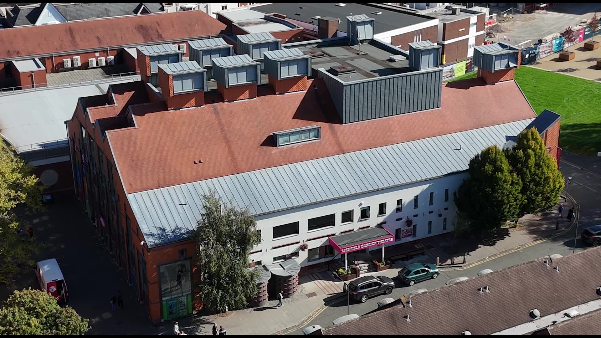The Lichfield Garrick theatre roof from the air