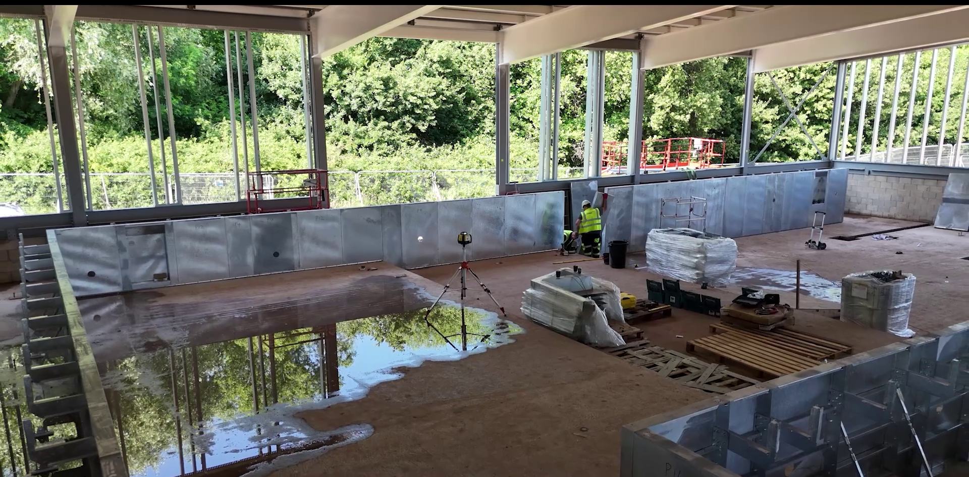 Inside the frame of a new leisure centre pool hall