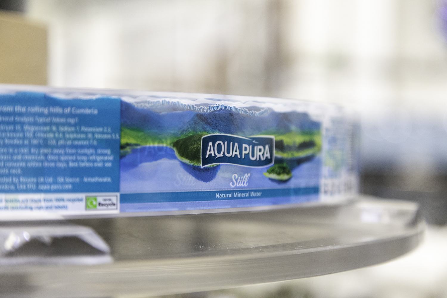 Close-up of a bottled water label